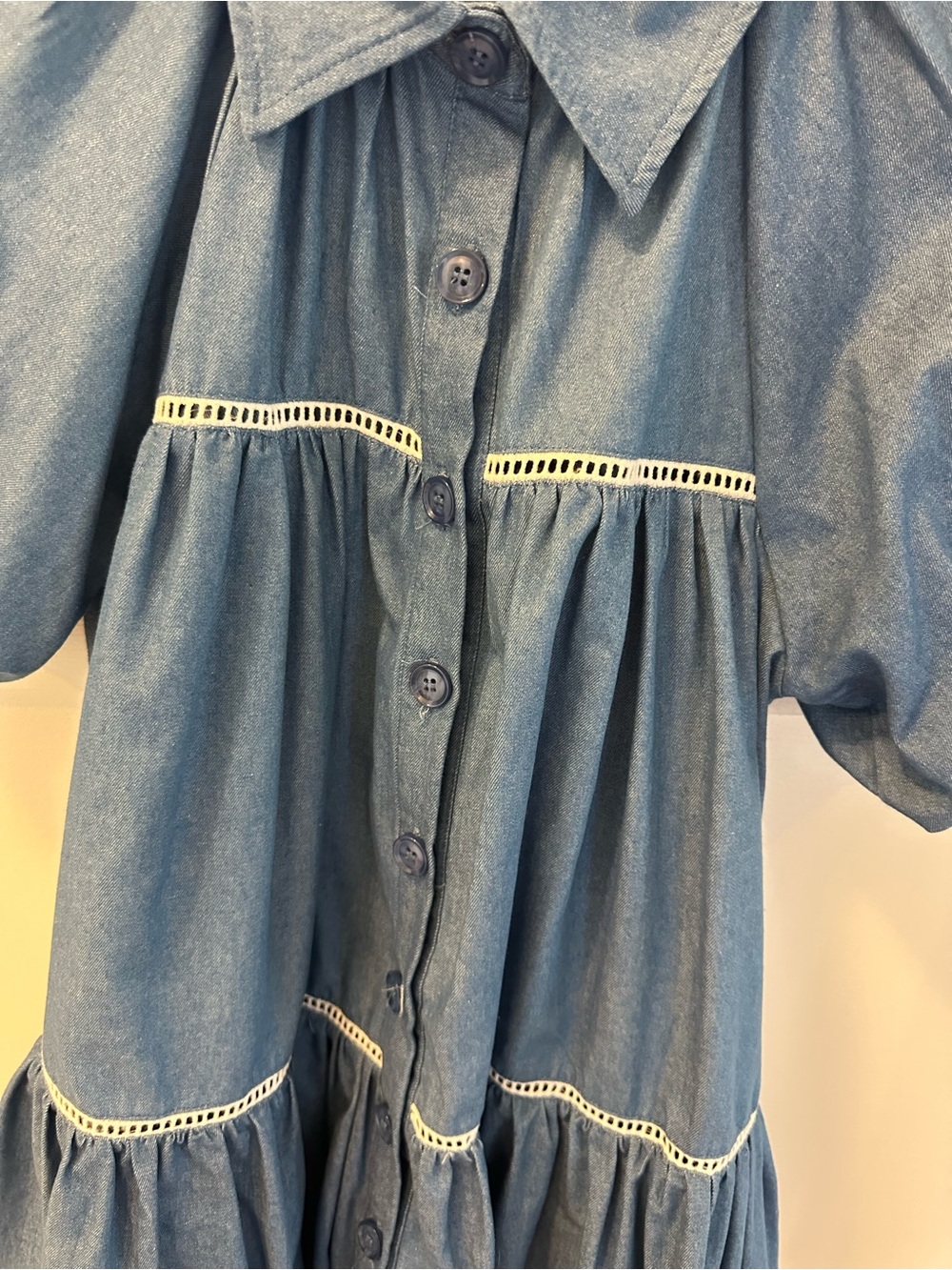 Women’s Blue Denim Button-Front Dress with Puff Sleeves size XS - Picture 5 of 12